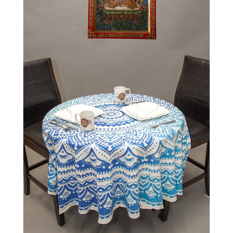 Geometric 100% Cotton Round Tablecloth, Blue/Turquoise