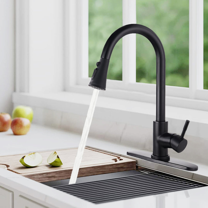 Matte Black Stainless Steel Kitchen Faucet With , To Scratches & Rust, 360 Swiveling Spout, 1.8Gpm Max Flow Faucet, Spot Construction, 20'' Hose, Swivel Rate