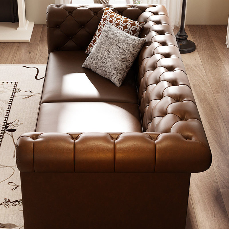 Causeuse-coussin standard en cuir véritable brun, H 29,92 po x l 86,61 po x P 37,8 po