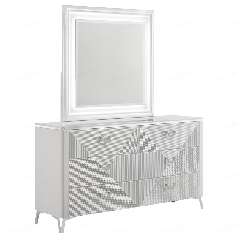 Commode 6 tiroirs très brillante avec miroir