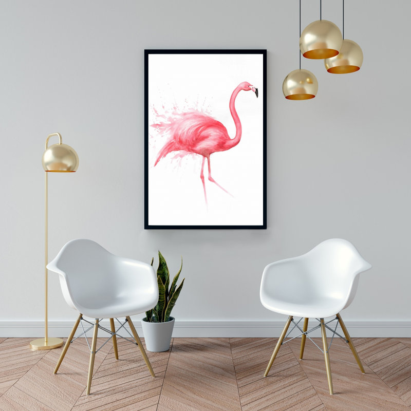 Pink flamingo watercolor - 24"x24" Framed canvas, H 36 po x l 24 po