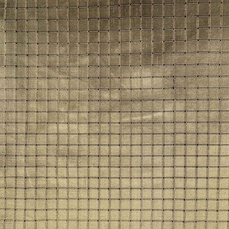 Rashid Fabric | Solid Small Square Geometric Silk Fabric | Drapery & Curtain Fabric, Moss