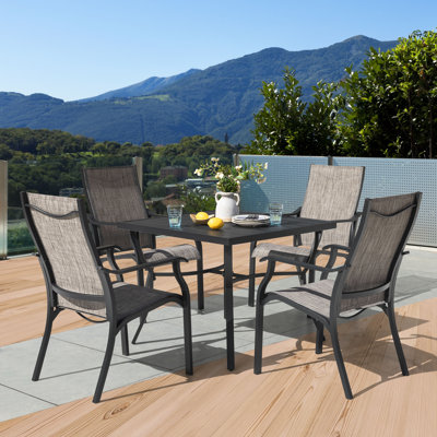 Patio 5-Piece Aluminum Dining Set with PVC-coated polyester Chairs and Umbrella Hole