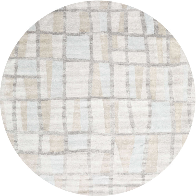 Tapis contemporain gris, Rond 6 pi