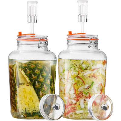 1 Gallon Fermentation Jars, 2 Pack Glass Fermentation Kit with Airlocks