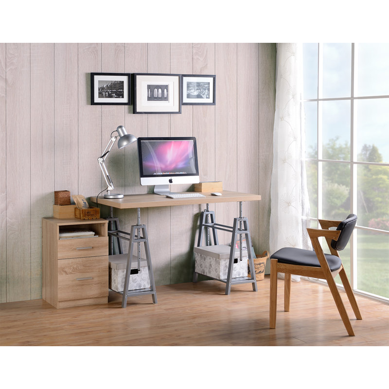 Adjustable Gray Solid Wood Standing Desk with Keyboard Tray
