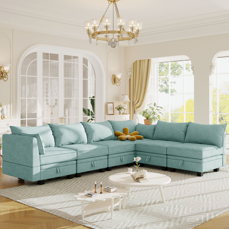 Canapé modulaire Kaljo, 100 % lin vert clair