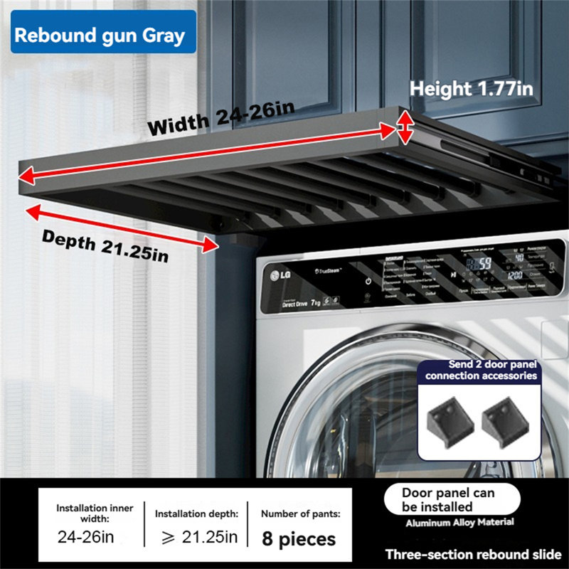 Above-Dryer Retractable Laundry Rack - Hidden Pull-Out Garment System, 1.77" H x 24" W x 21.25" D