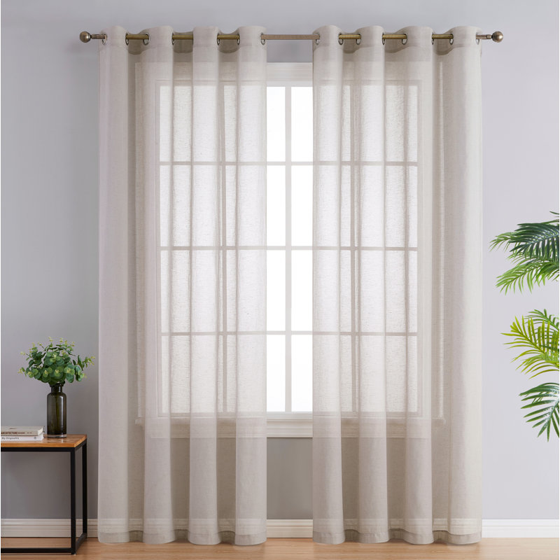 Linen Semi-Sheer Grommet Curtain Panels, 54" W x 84" L, Light Gray