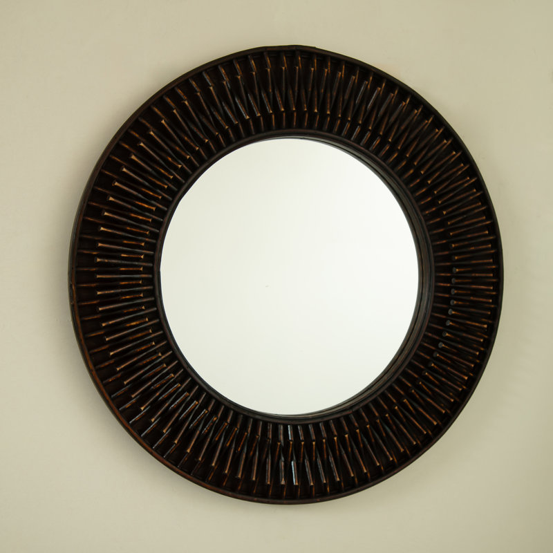 Miroir rond en bambou tissé à la main