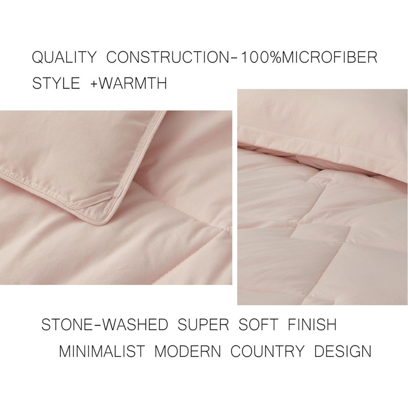 Blush Pink Twin XL Reversible Down Alternative Microfiber Comforter Set