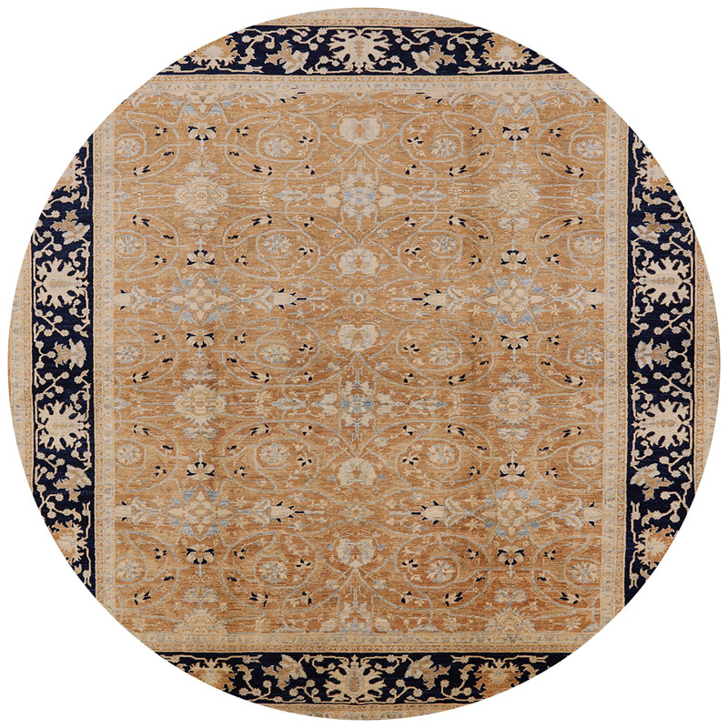 Tapis oriental bleu marine / brun clair Hayrenik, Rond 5 pi