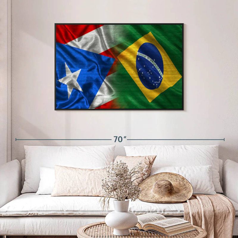 Drapeaux de Porto Rico et du Brésil, Cadre flottant noir, 43 po x 29 po