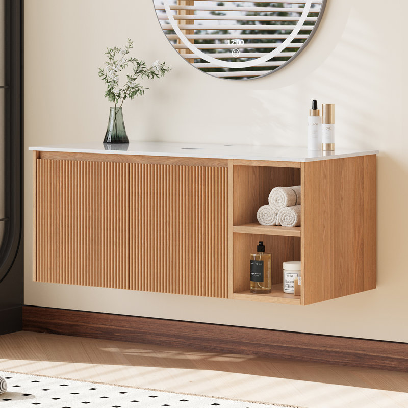 36' Single Bathroom Vanity Base Only, Top And Cabinet, No Ceramic Basin, Light Wood, 30"