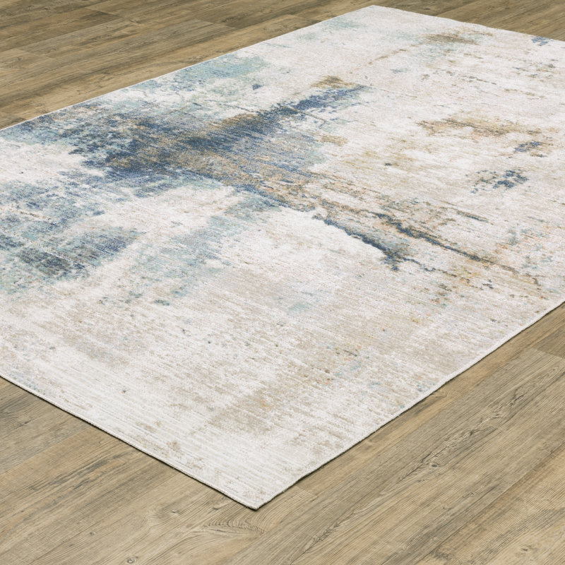 Tapis ivoire / bleu Goulart, Rectangle 7 pi 10 po x 10 pi 10 po
