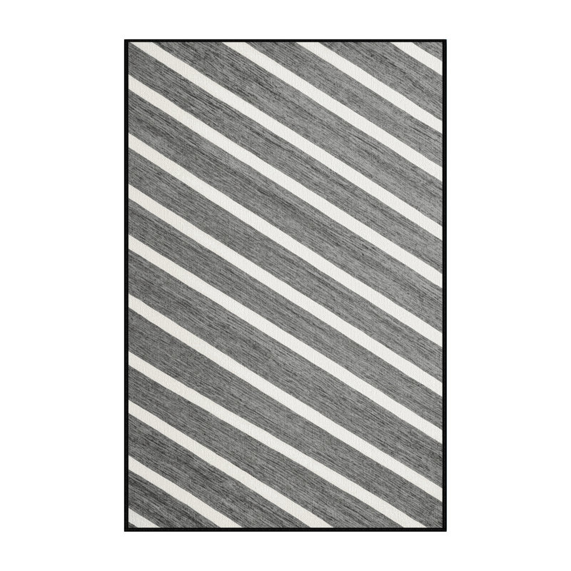  Washable Light Grey White Striped Area Rug, Rectangle 2' x 3'