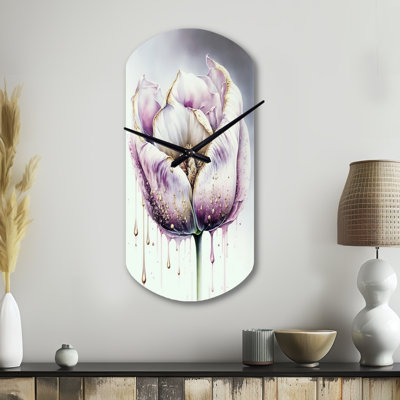 Ramotar Cream And Purple Tulip III - Tulip Cylinder Metal Wall Clock, White Asymmetrical Wall Clock Print