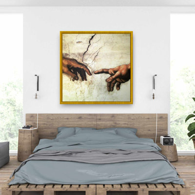 Michelangelo Creation of Adam Turquoise Framed Canvas Decor