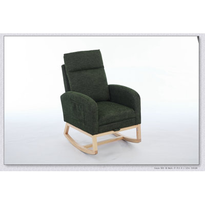 Chaise berçante d'appoint moderne avec pieds en bois massif, siège rembourré, dossier haut et poche latérale pour plus de confort et de commodité