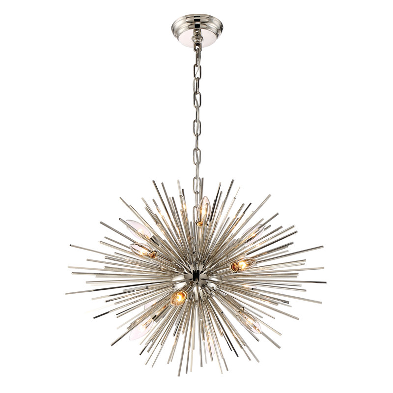 Lustre sphère spoutnik 12 lumières Wendler, Laiton vieilli, H 18,11 po x P 23,6 po