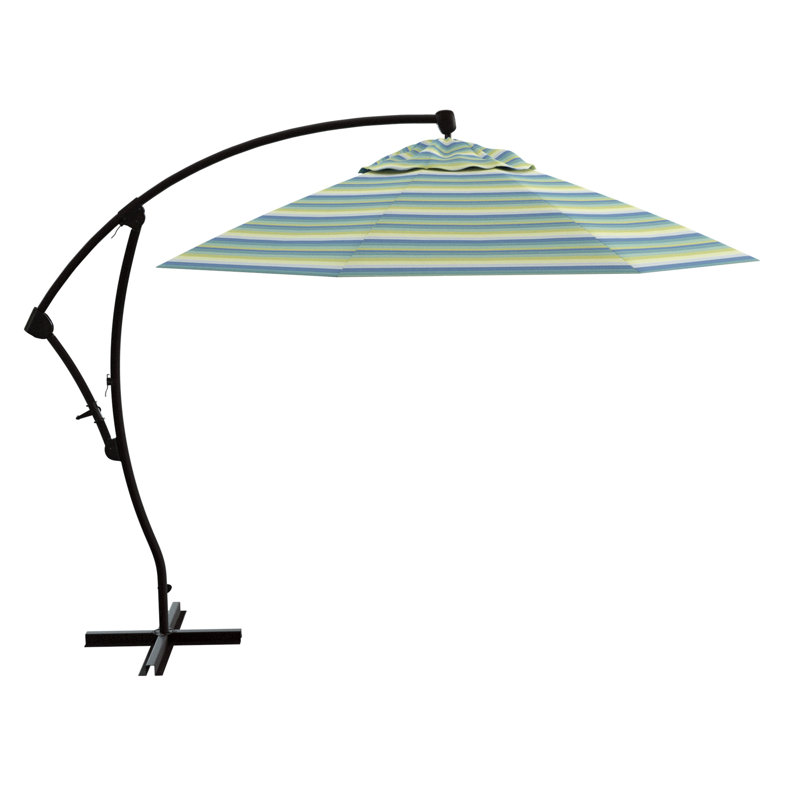 Parasol en porte-à-faux octogonal 9 pi Jiles, Sunbrella® bord de mer Séville rayé