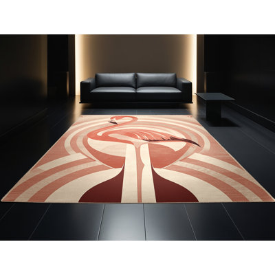 Tapis arc-en-ciel art déco lavable à la machine Ozain Flamingo