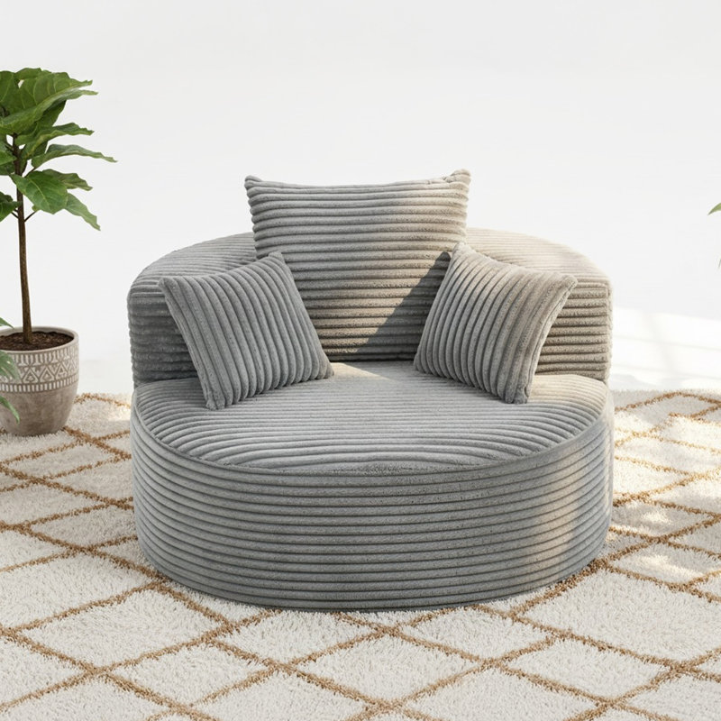Aucune méridienne ovale en velours côtelé, aucun assemblage requis, chaise longue à accoudoirs larges pour le salon, Gris