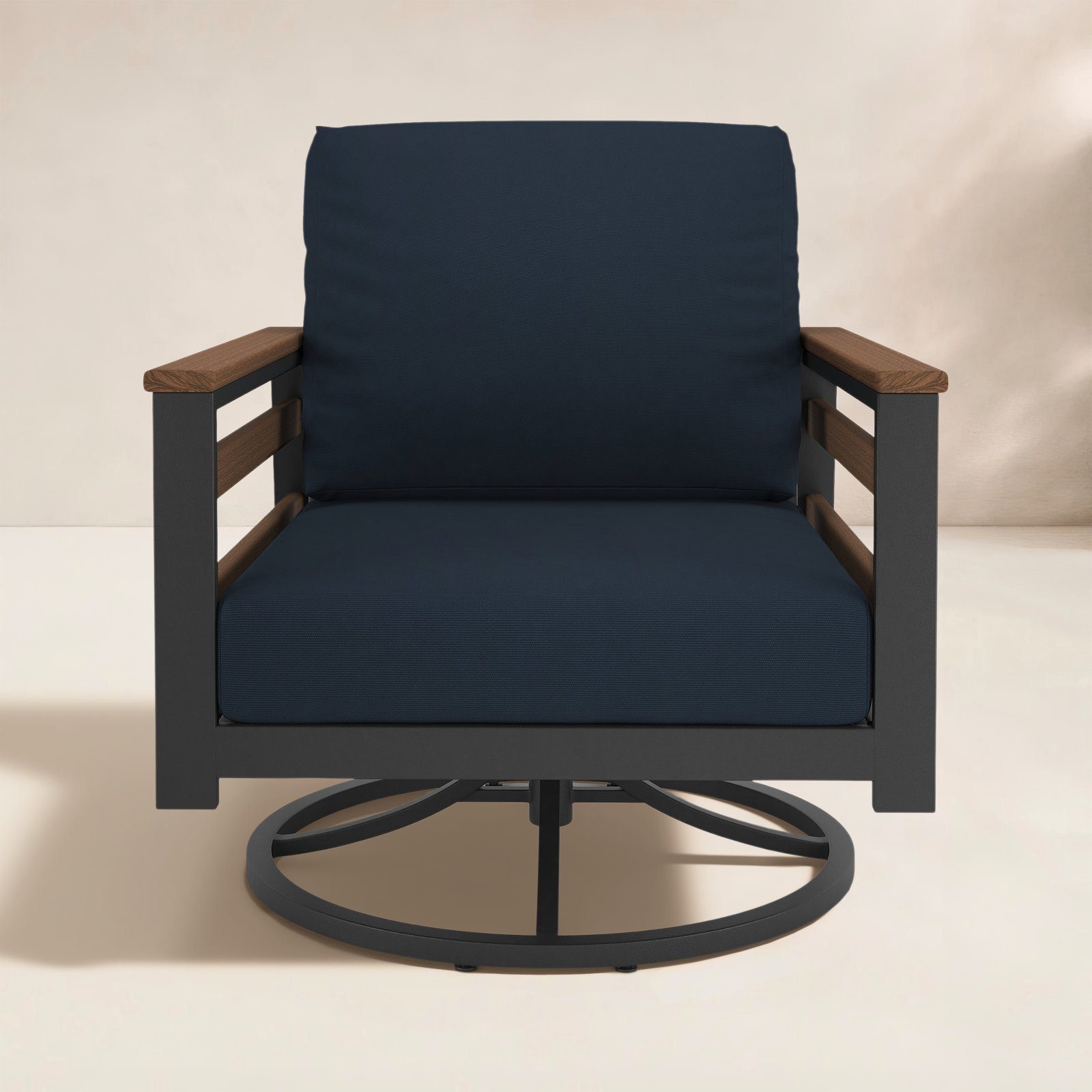 Townsend Sunbrella® Metal Swivel Patio Rocking Chair, Canvas Navy, Brown