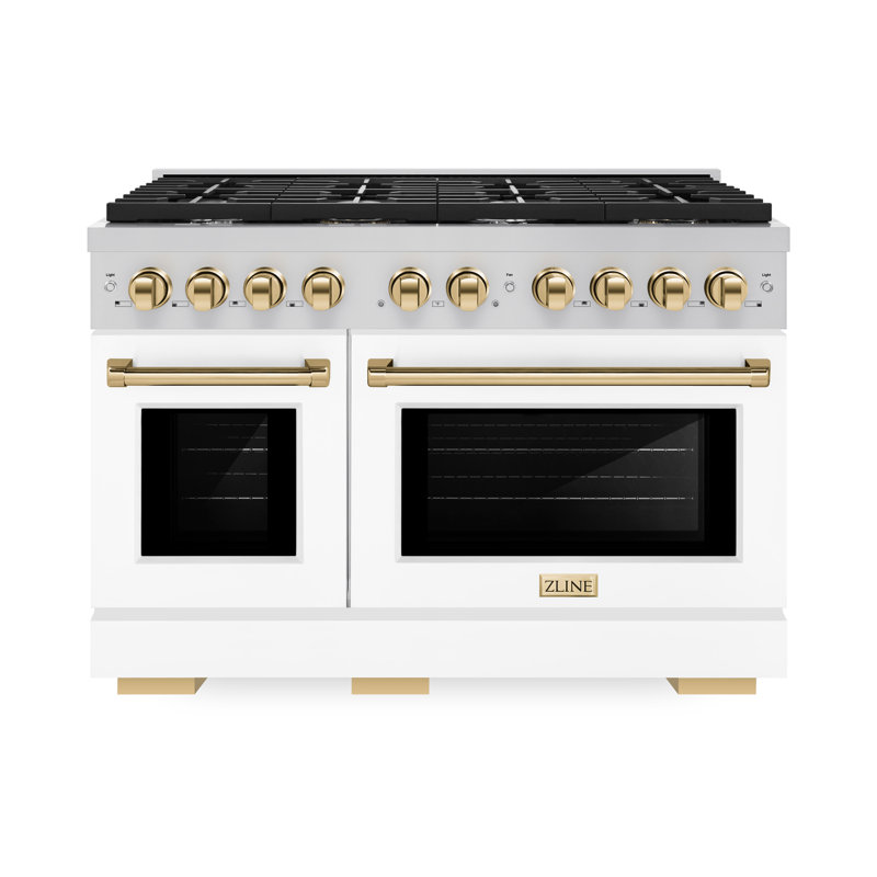 ZLINE Autograph 48" Paramount Double Oven Dual Fuel Range w/ White & Gold Accents (SDRZ-WM-48-G), Polished Gold
