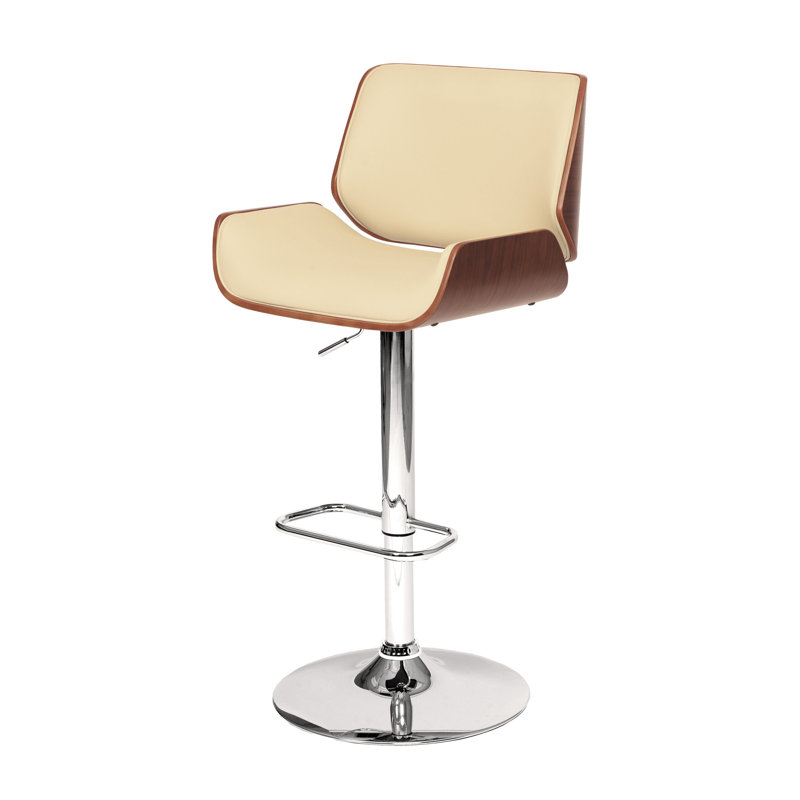 Tabouret de bar rembourré à base chromée, Crème, crème