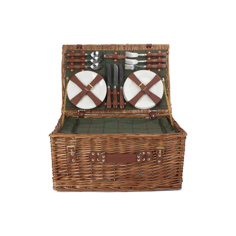 6 Person Wicker Fitted Picnic Hamper with Tweed Effect Lining