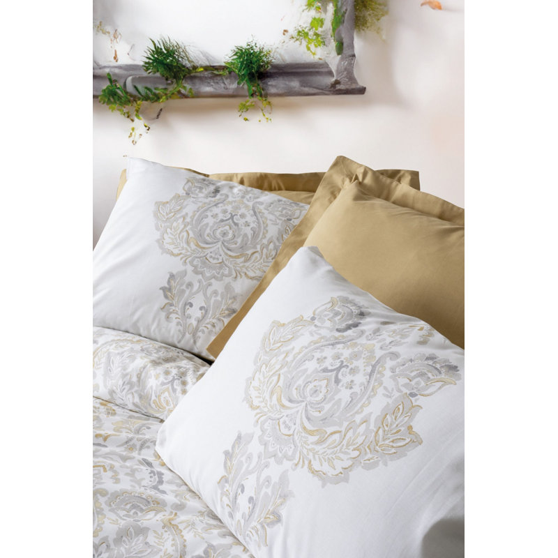 Ensemble de housse de couette 100% coton moutarde de qualité supérieure 78,7 po x 78,7 po Ranforce | Comprend deux taies d'oreiller de 31,5 po x 31,5 po | Impression de pigments, lavable à la machine, fermeture à boutons | Literie douce, durable et élégante