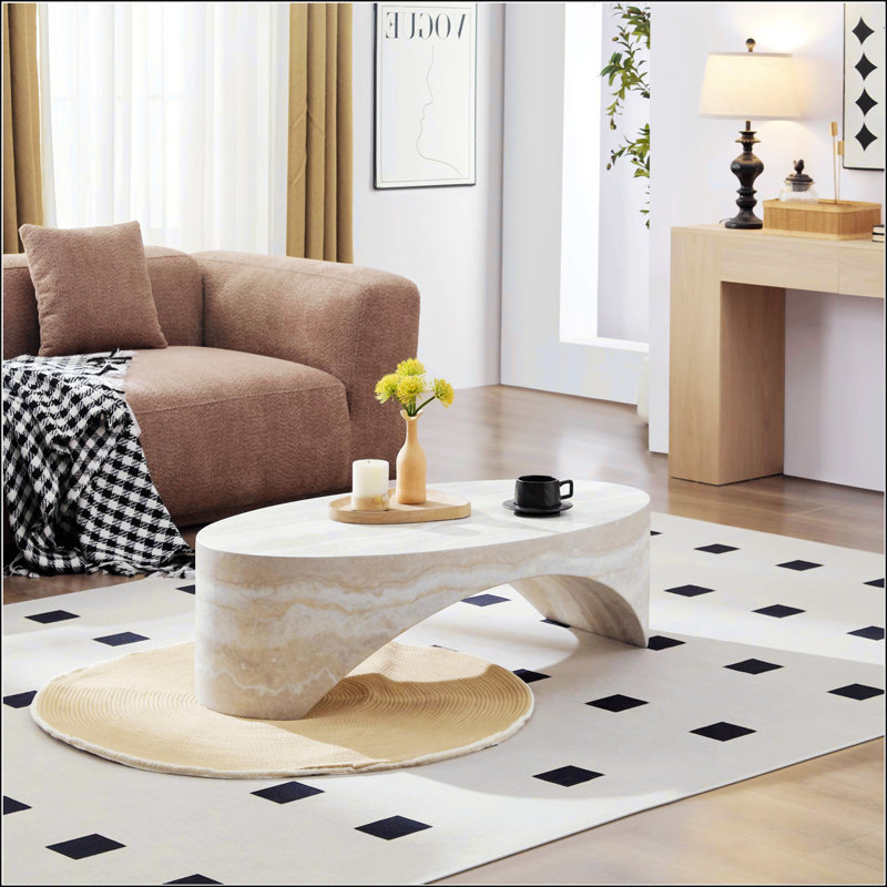Table basse ovale en marbre naturel, Blanc