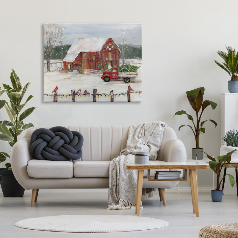 «Holiday Barn Winter Scene» sur toile, H 36 po x l 48 po x P 1,5 po