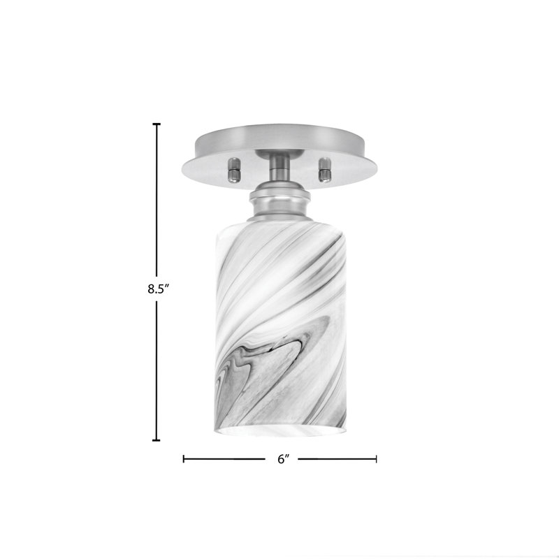 Edge 1 Light Semi-Flush Shown In Brushed Nickel Finish With 4" Onyx Swirl Glass