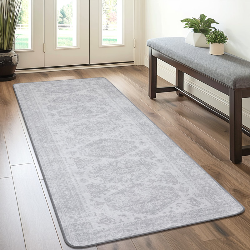 Denyah Washable Area Rug for Living Room  Non Slip Gray Rugs Gray, Runner 2' x 7'