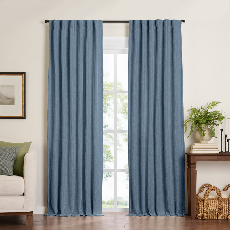 Rideau obscurcissant en mélange de lin et polyester Byoung, Bleu, L 52 po x L 95 po