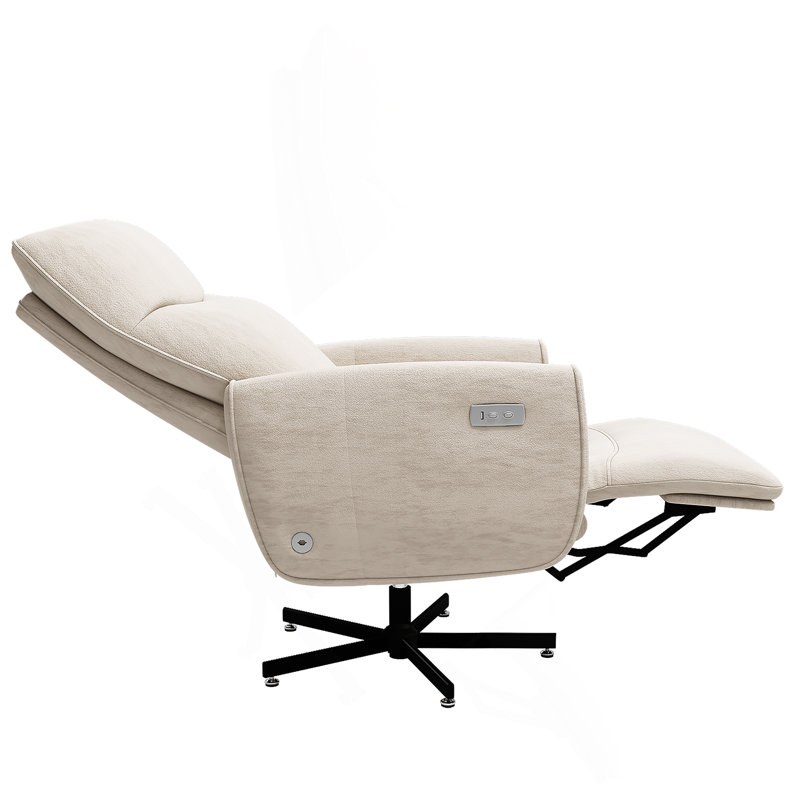 Fauteuil inclinable électrique pivotant, inclinable électrique avec charge USB et de type C, fauteuil d'appoint pivotant en velours pivotant à 360 ° pour le bureau à domicile et le salon, facile à assembler, beige