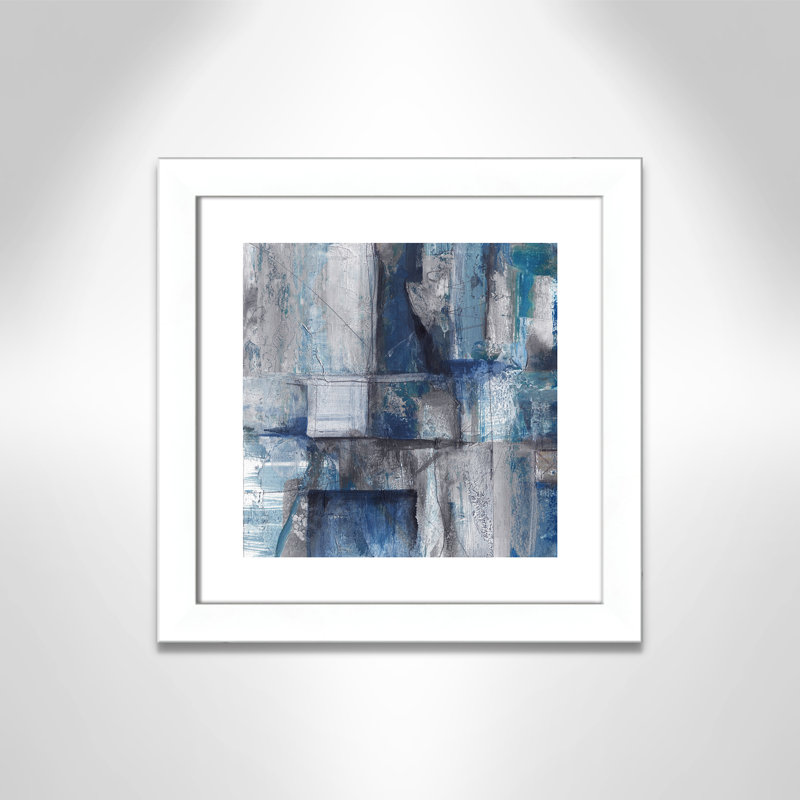 Patchwork abstrait I - peinture encadrée, Papier encadré blanc mat, H 18,5 po x l 18,5 po x P 1,25 po