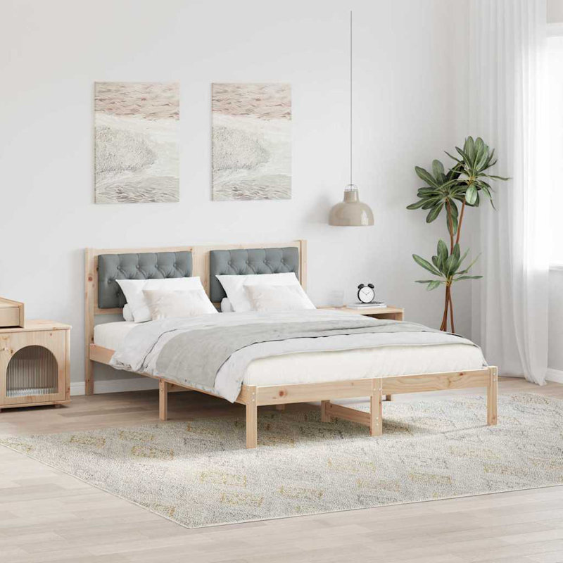 Solid Wood Bed, Natural/Light Grey, European Double (140 x 190 cm)