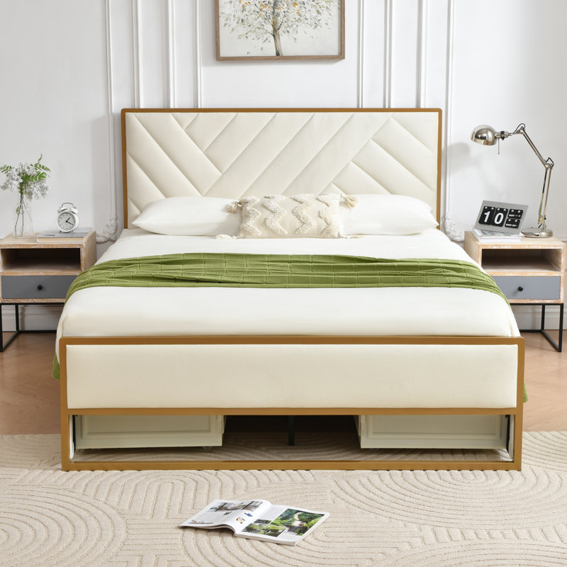 Sheila Upholstered Platform Storage Bed With 4 Drawers, Queen