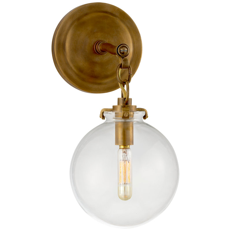 Thomas O'Brien Katie Small Globe Sconce, Clear , Hand-Rubbed Antique Brass