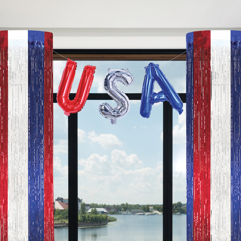 USA Balloon Streamer, 13" x 3', Red/Silver/Blue