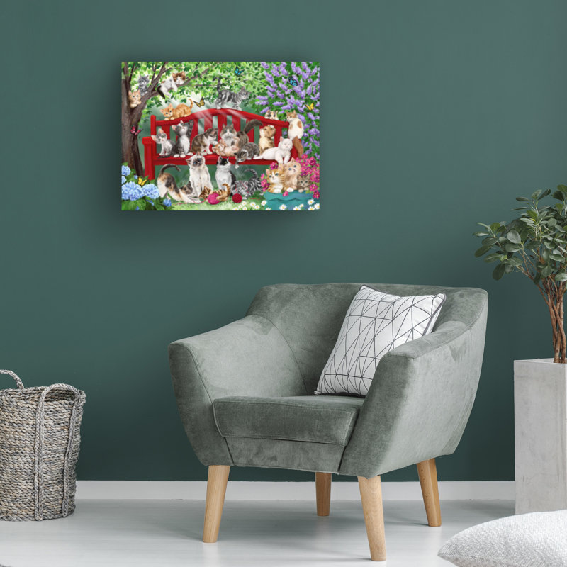 Art sur toile MAKiko, chats sur banc, H 18 po x l 24 po
