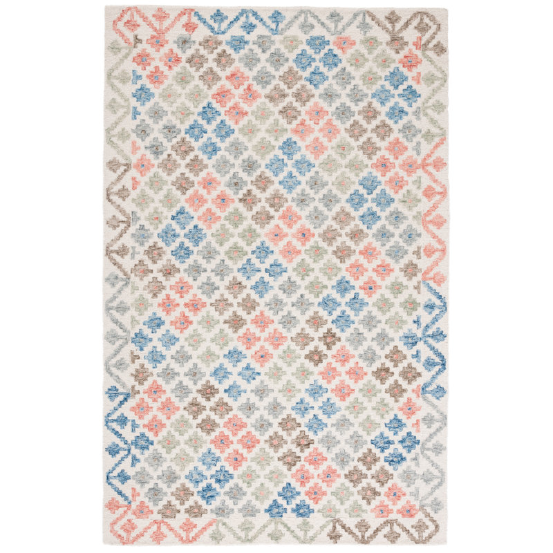 Lukats Hand Tufted Wool/Cotton/Latex Geometric Rug in Blue/Red, Rectangle 4' x 6'