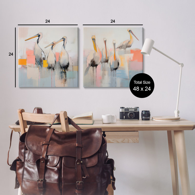 «Abstract Pelican Bird», ensemble de 2 reproductions d'art sur toile par Irena Orlov, H 24 po x l 24 po