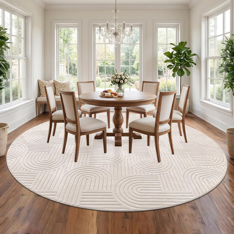 Tapis à poils longs doux et moelleux, Beige, Rond 8 pi