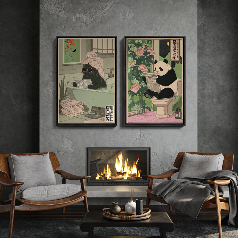Art mural encadré, rétro, antique, classique pour chambre à coucher - 24 po x 36 po x 2 panneaux, H 36 po x l 24 po, Noir