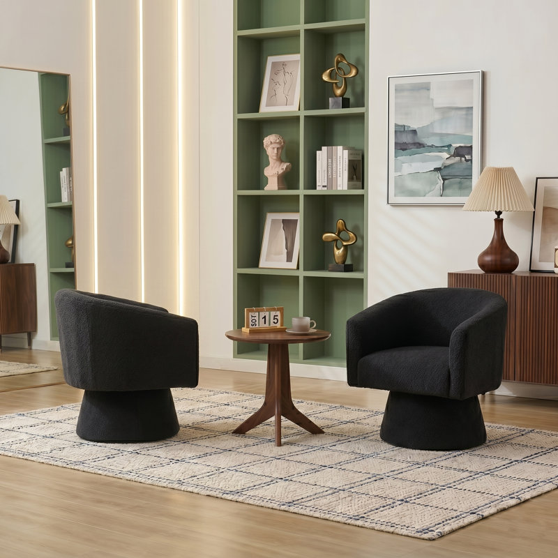 Fauteuil demi-tonneau pivotant rembourré Caleigha, Polyester noir