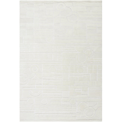 Hand Knotted Wool Geometric Area Rug in Cream
